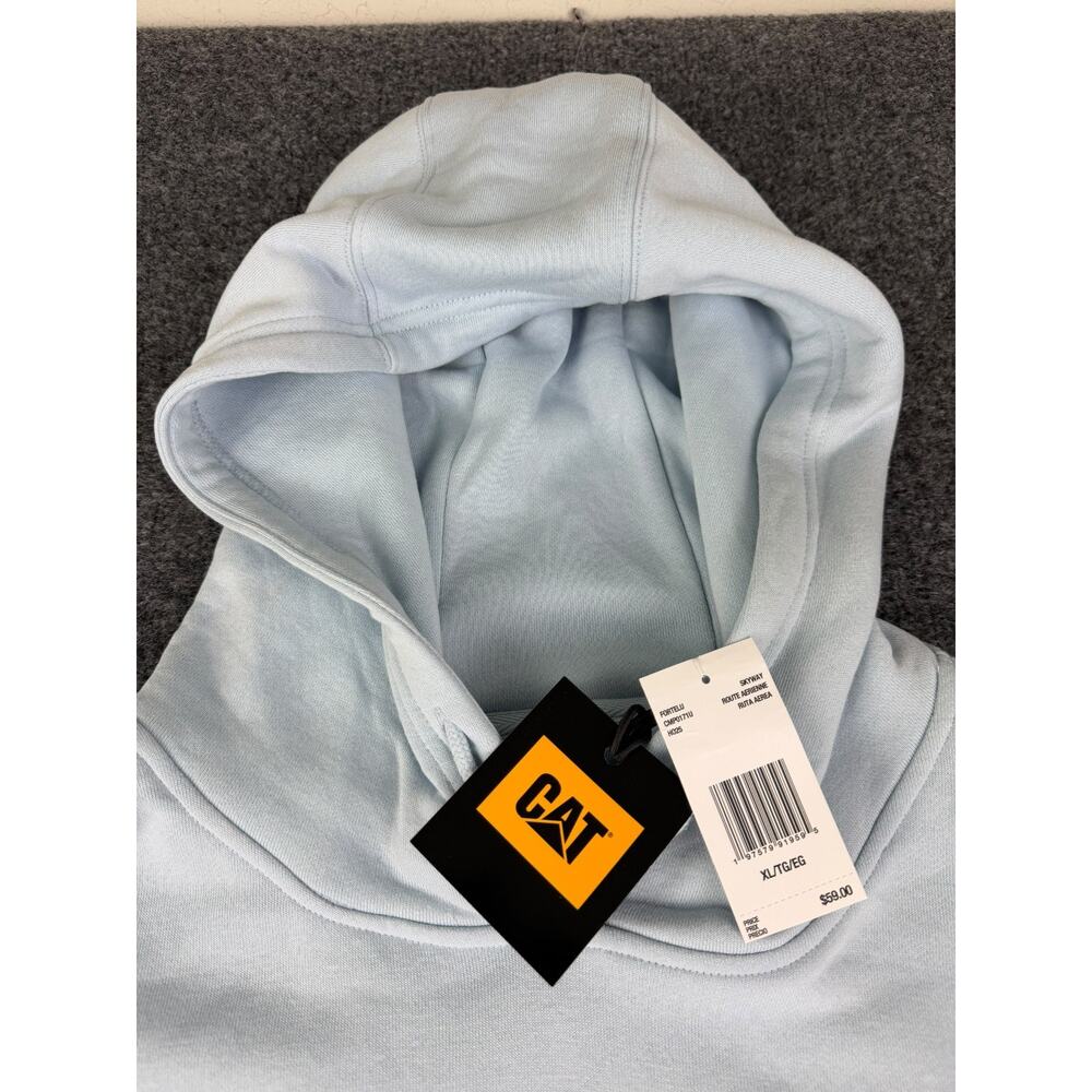 NWT Caterpillar CAT Men's Light Blue Skyway Logo Pullover Hoodie Sweatshirt XL - Picture 4 of 8
